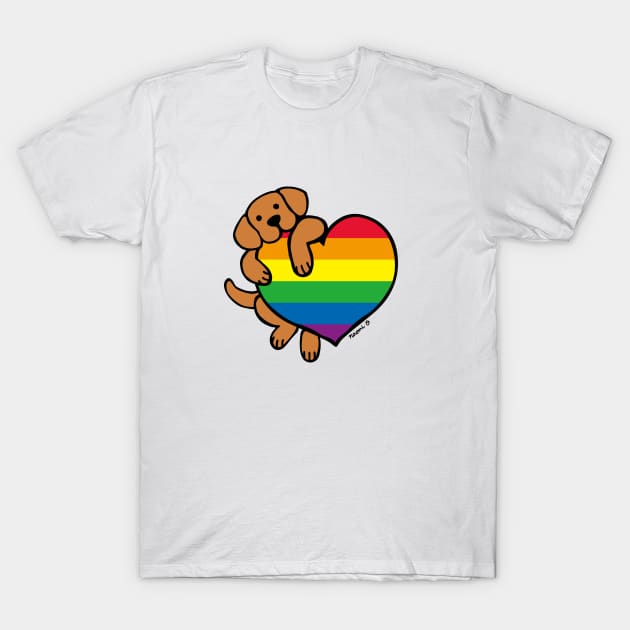 Fox Red Labrador Holding Rainbow Heart T-Shirt by HappyLabradors